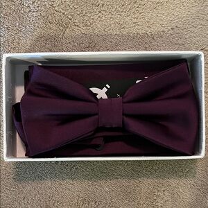 Classy Deep Purple Bow Tie And Matching Pocket Square Set